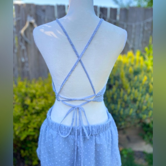 Periwinkle Pastel Blue Tiered Ruffle Backless Spring Dress Adjustable - Picture 4 of 6